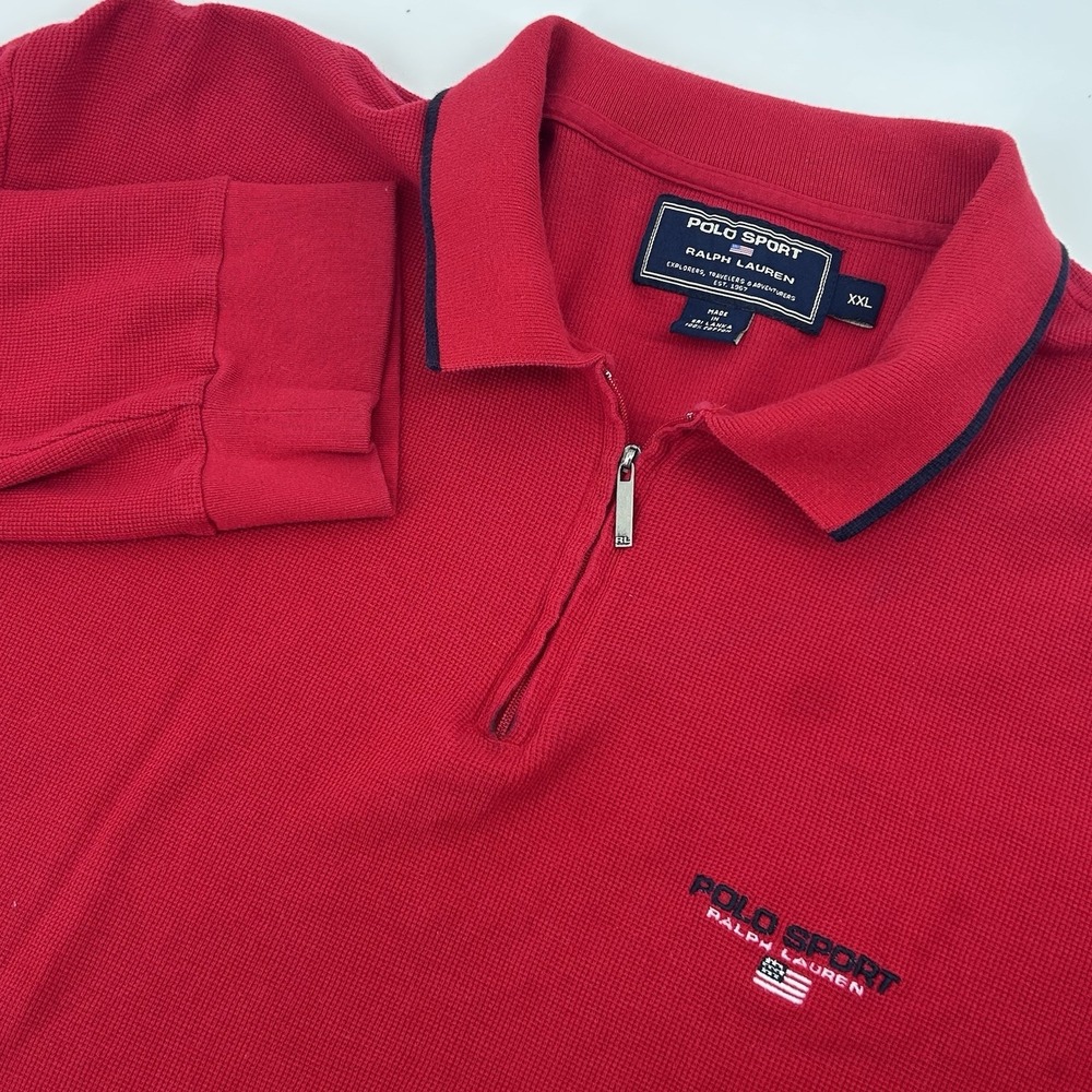 Ralph Lauren Polo Sport Men's XXL Red Sweater Pullover 1/4 Zip Long Sleeve